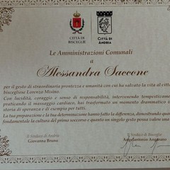 sindaci di Andria e Bisceglie un attestato di benemerenza per Alessandra