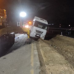 camion uscito di strada, carico di legname