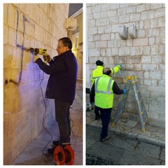 rimossa la svastica dal muro del campanile della chiesa Cattedrale