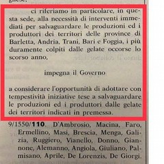 O.d.G. approvato alla Camera dei Deputati sulla questione gelate in Puglia