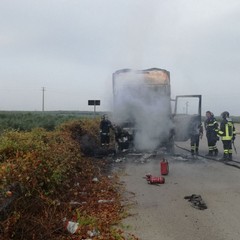 Camion prende fuoco sulla provinciale Andria Canosa. Intervento dei VV.F.