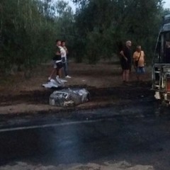 A fuoco furgone destinato alla vendita di alimenti sull' Andria Bisceglie