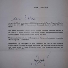 La lettera del Presidente Malagò a Pietro Sgaramella