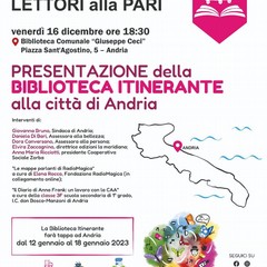 locandina Biblioteca Itinerante ad Andria presentazione il dicembre