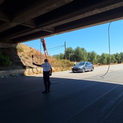 Camion trancia cavo della Telecom sotto il ponte della tangenziale