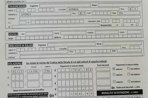 verbale della Polizia Municipale