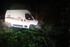 Furgone finisce fuori strada abbattendo guard rail ed un ulivo