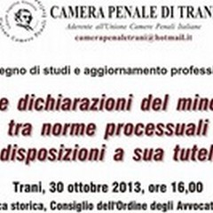 Un convegno formativo sulle dichiarazioni del minore: mercoledì a Trani