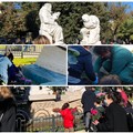 Piantumazione di ciclamini al monumento a Padre Pio per il laboratorio domenicale della parrocchia delle SS. Stimmate