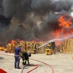 Vasto incendio in un'azienda di  "cassette " sulla SS 170  "Andria-Barletta "