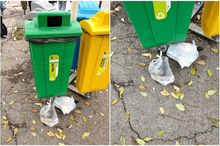 Bottiglie di plastica abbandonate fuori dagli appositi contenitori