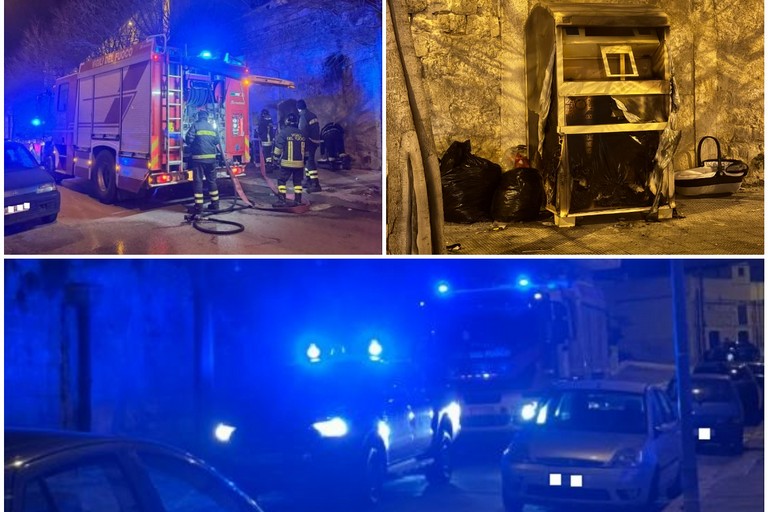 Cassonetto della raccolta indumenti in fiamme