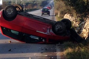 Incidente Andria - Trani auto ribaltata