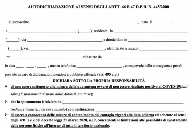 nuovo modello per l'autocertificazione